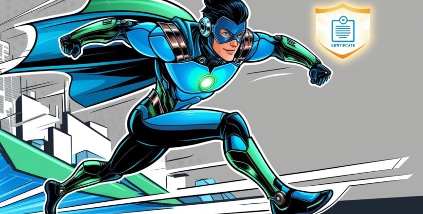 AI聊天機器人知識大冒險：衝刺成為AI超級英雄！in superhero look and a certificate icon on the top.jpg