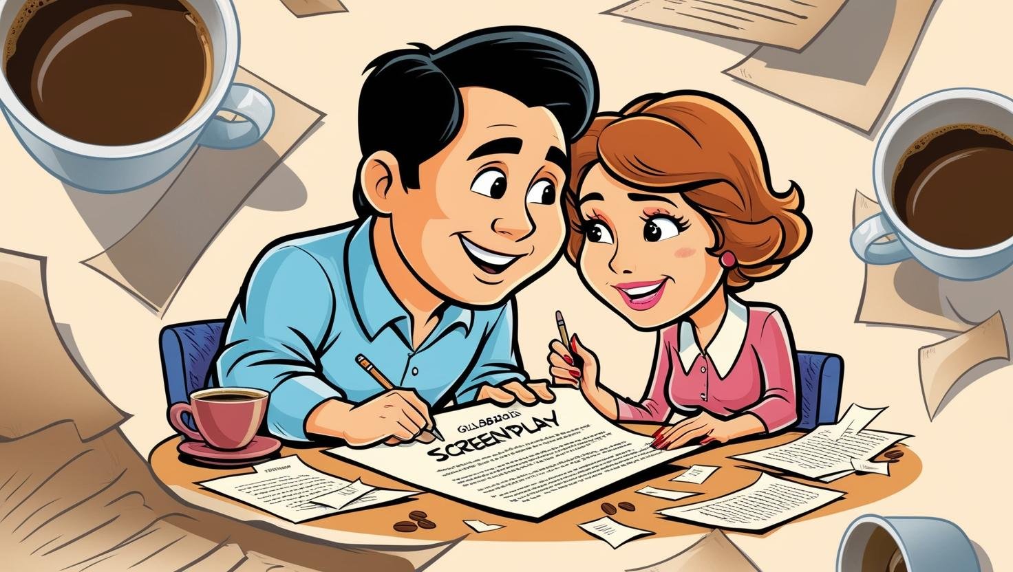 AI編劇神幫手：你嘅創作神器！playful style, asian man and woman .jpg