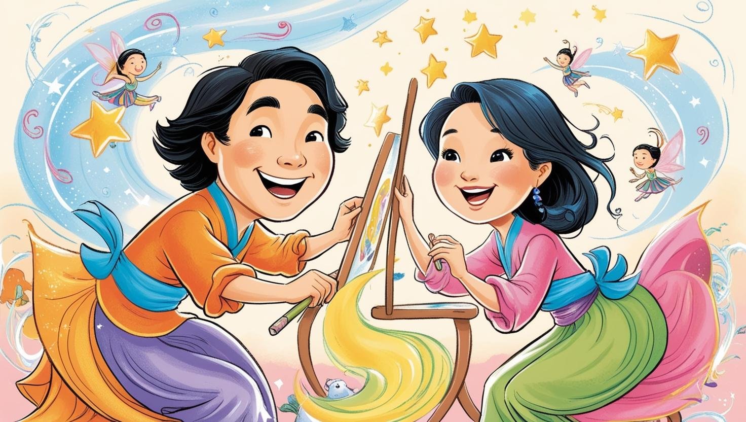 整你嘅AI畫神：做創意巫師！playful style, asian man and woman.jpg