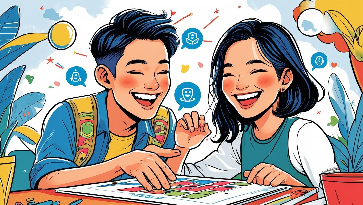 AI 將學習變成打機咁好玩！playful style, aisan man and woman age 18.jpg